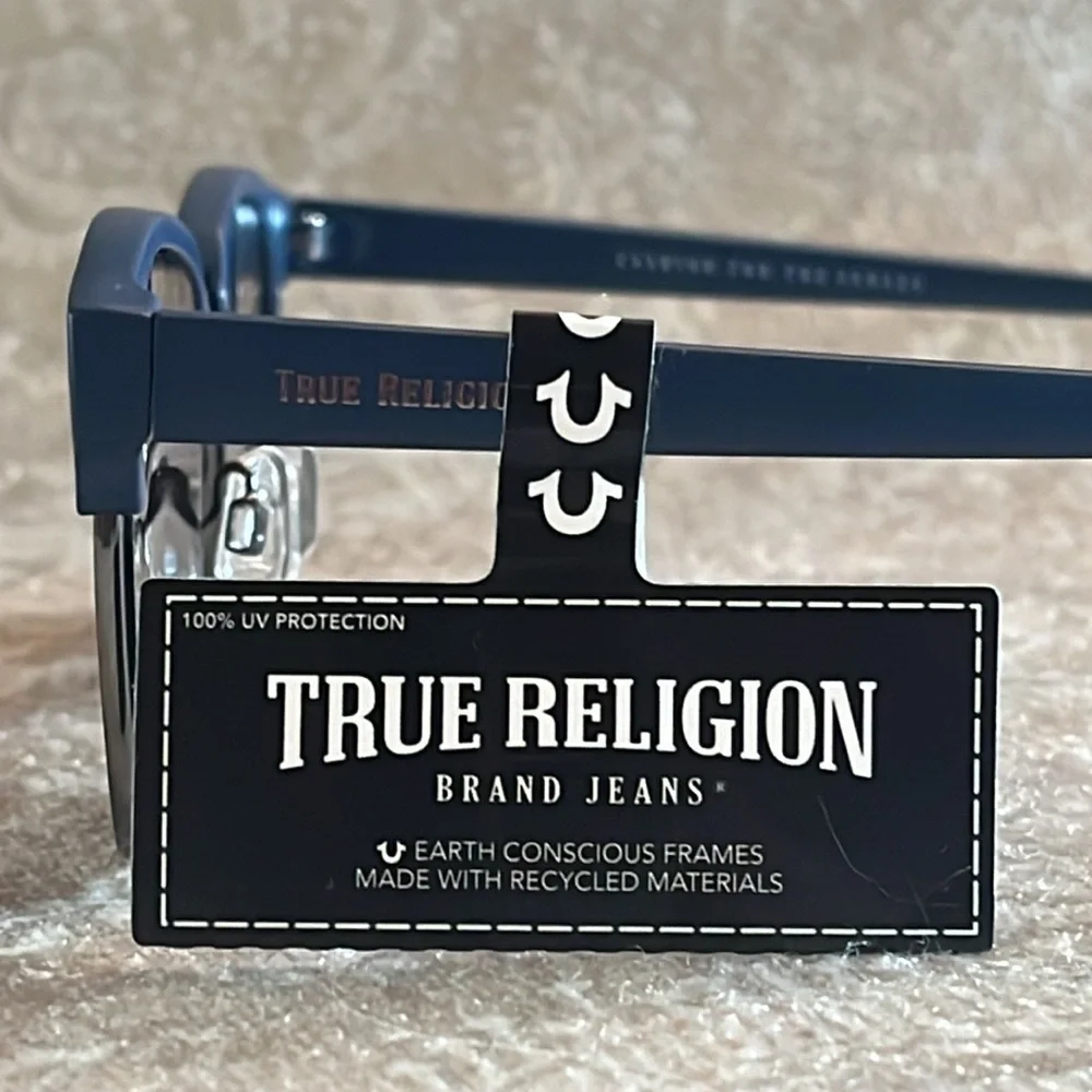 Brand New True Religion Clubmaster Classic Square Metal Sunglasses Blue Accent